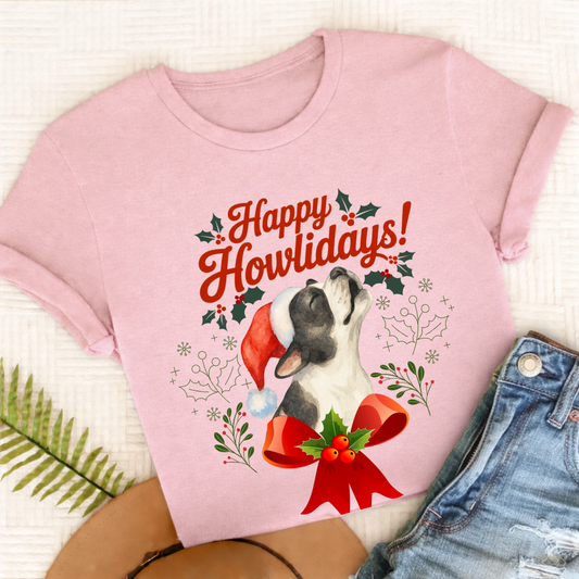 Custom French Bulldog Howlidays Unisex TShirt Blossom