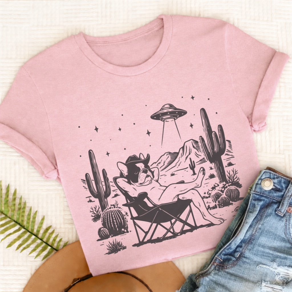 Custom Frenchie Western UFO Unisex Tshirt Blossom