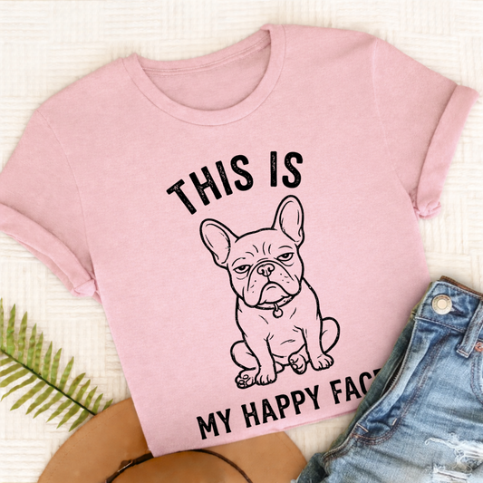 French Bulldog Happy Face Unisex TShirt Comfort Colors Blossom