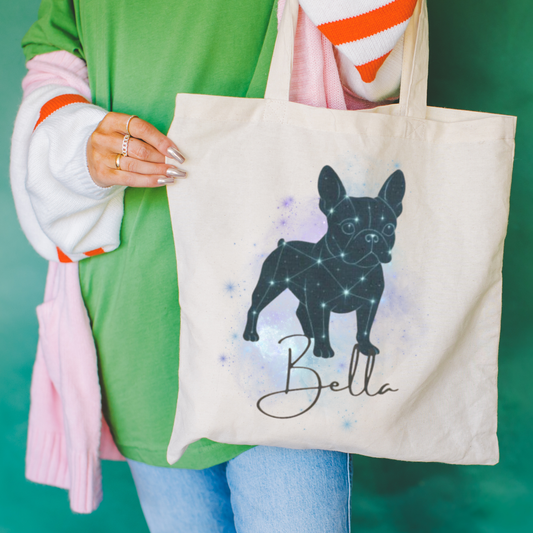 Custom Frenchie Constellation Tote Bag Natural 15" x 16"