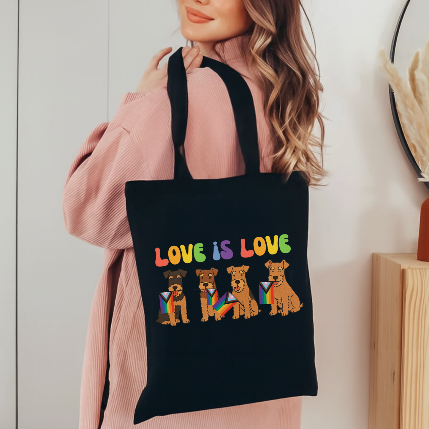 Airedale Terrier Pride Tote Bag Black 15" x 16"