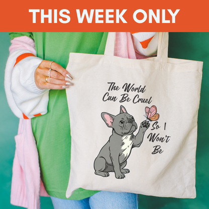 Cruel World Black Frenchie Tote Bag Natural 15" x 16"