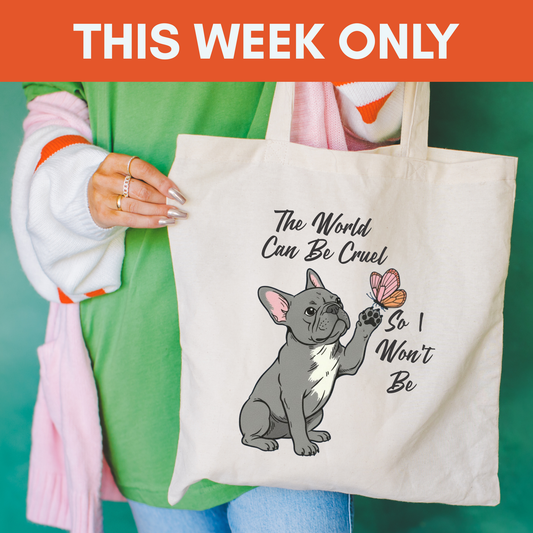 Cruel World Black Frenchie Tote Bag Natural 15" x 16"