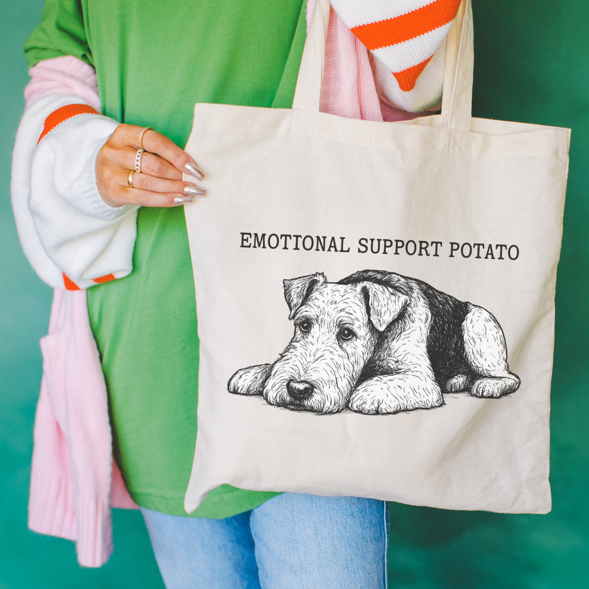 Airedale Terrier Emotional Potato Tote Bag Natural 15" x 16"