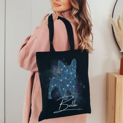 Custom Frenchie Constellation Tote Bag Black 15" x 16"