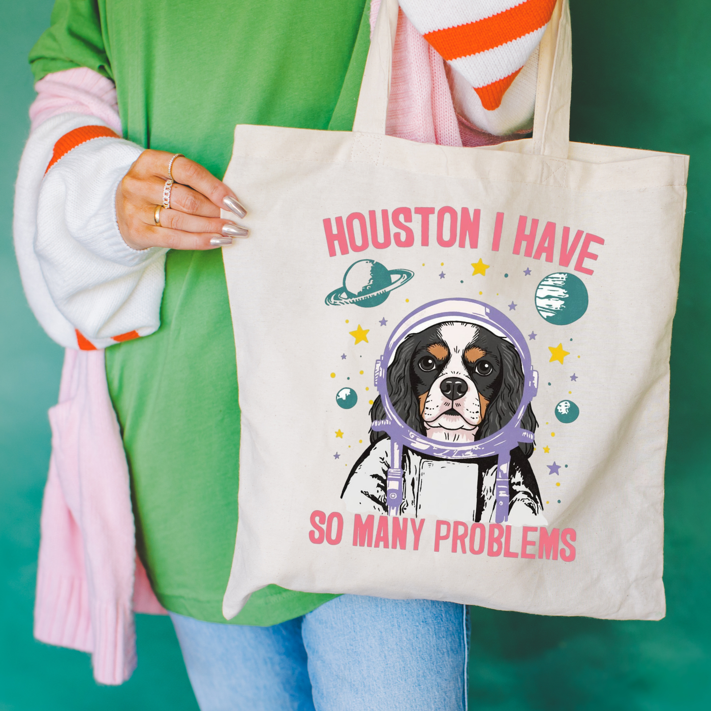 Tricolor Cavalier Houston Space Tote Bag Natural 15" x 16"