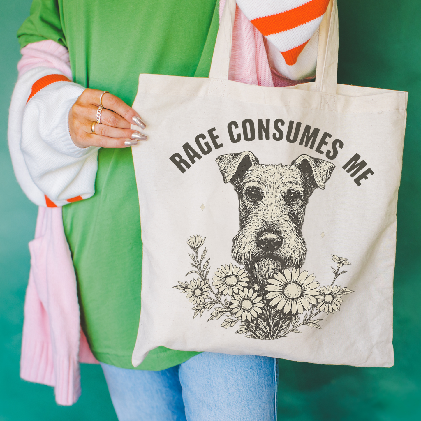 Airedale Terrier Rage Tote Bag Natural 15" x 16"