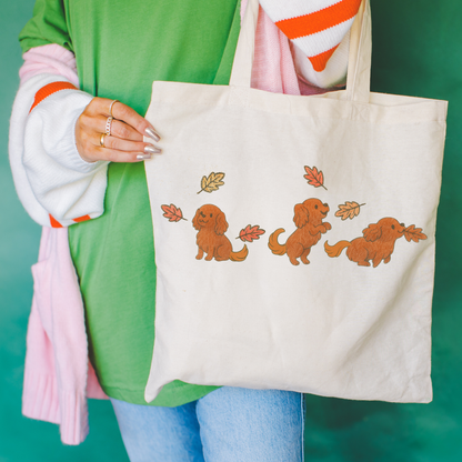 Ruby Cavalier Chasing Leaves Tote Bag Natural 15" x 16"