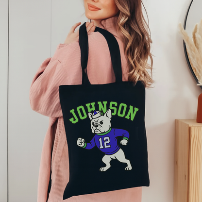White Frenchie College Mascot Tote Bag Black 15" x 16"