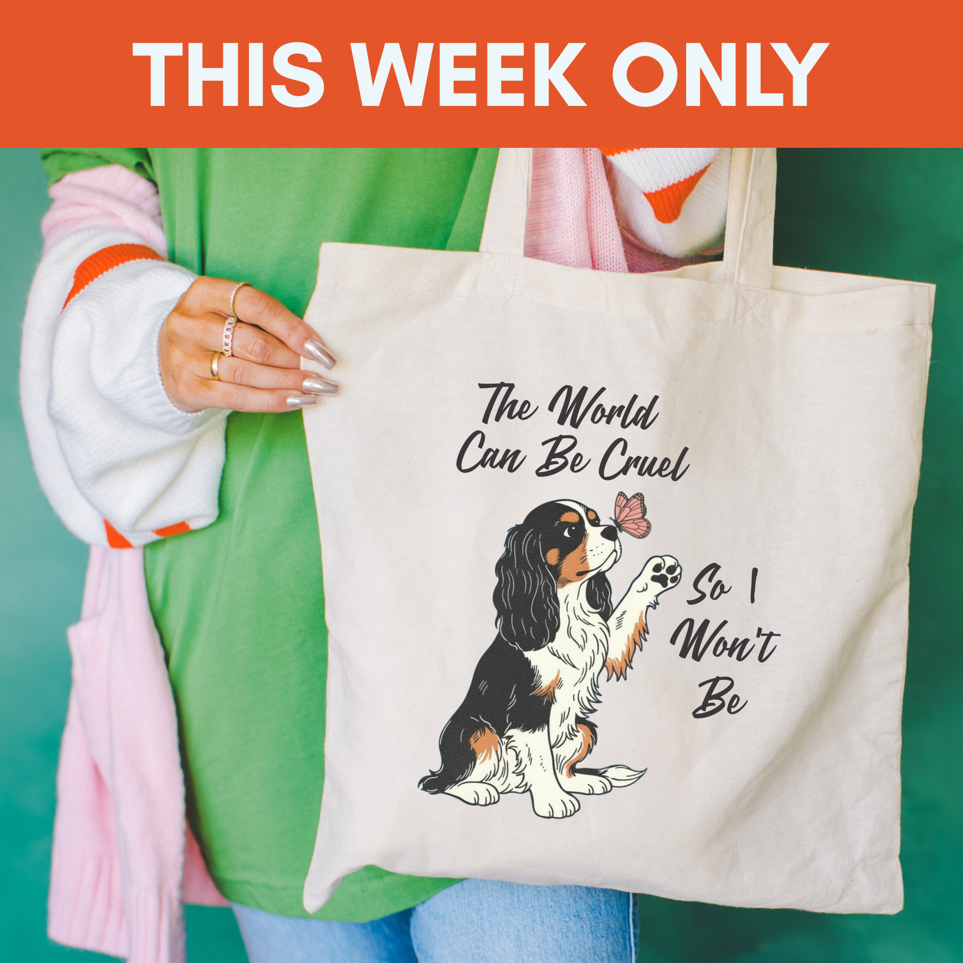 Cruel World Tricolor Cavalier Tote Bag Natural 15" x 16"
