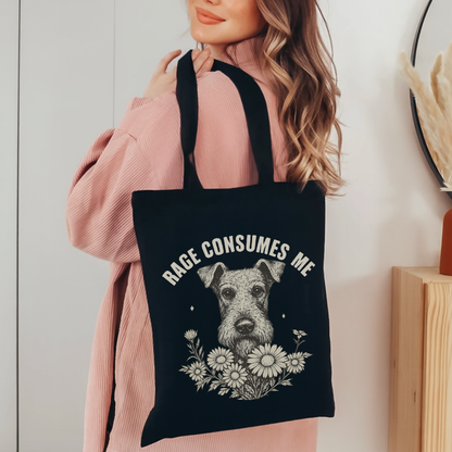 Airedale Terrier Rage Tote Bag Black 15" x 16"