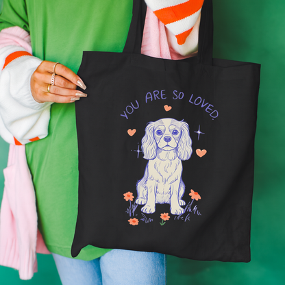 Cavalier King Charles Always Loved Tote Bag Black 15" x 16"