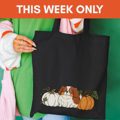 Blenheim Cavalier Pupkin Tote Bag Black 15" x 16"