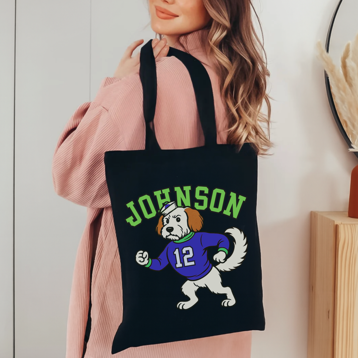 Custom College Mascot Mutt Tote Bag Black 15" x 16"