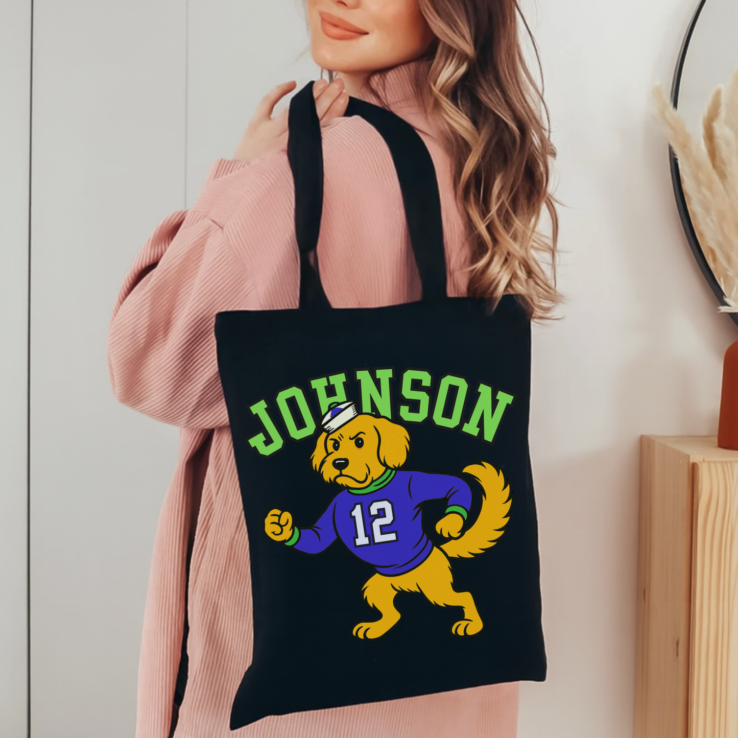 Golden Retriever College Mascot Tote Bag Black 15" x 16"