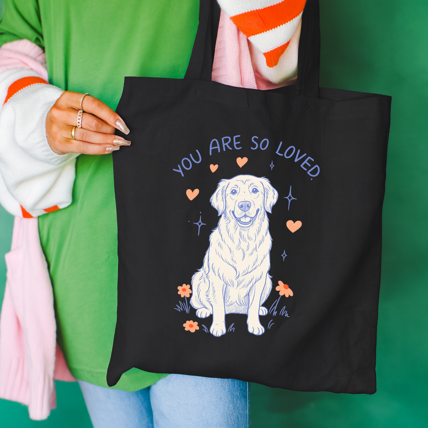 Golden Retriever Always Loved Tote Bag Black 15" x 16"