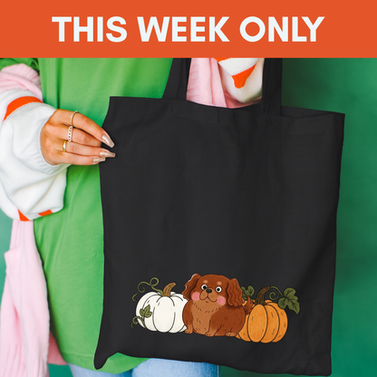 Ruby Cavalier King Charles Pupkin Tote Bag Black 15" x 16"