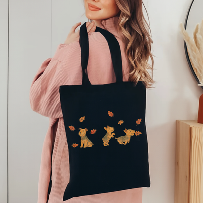Airedale Terrier Chasing Leaves Tote Bag Black 15" x 16"