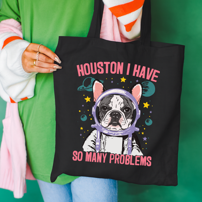Piebald Frenchie Houston Space Tote Bag Black 15" x 16"