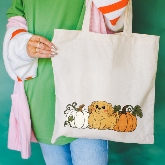 Golden Retriever Pupkin Tote Bag Natural 15" x 16"