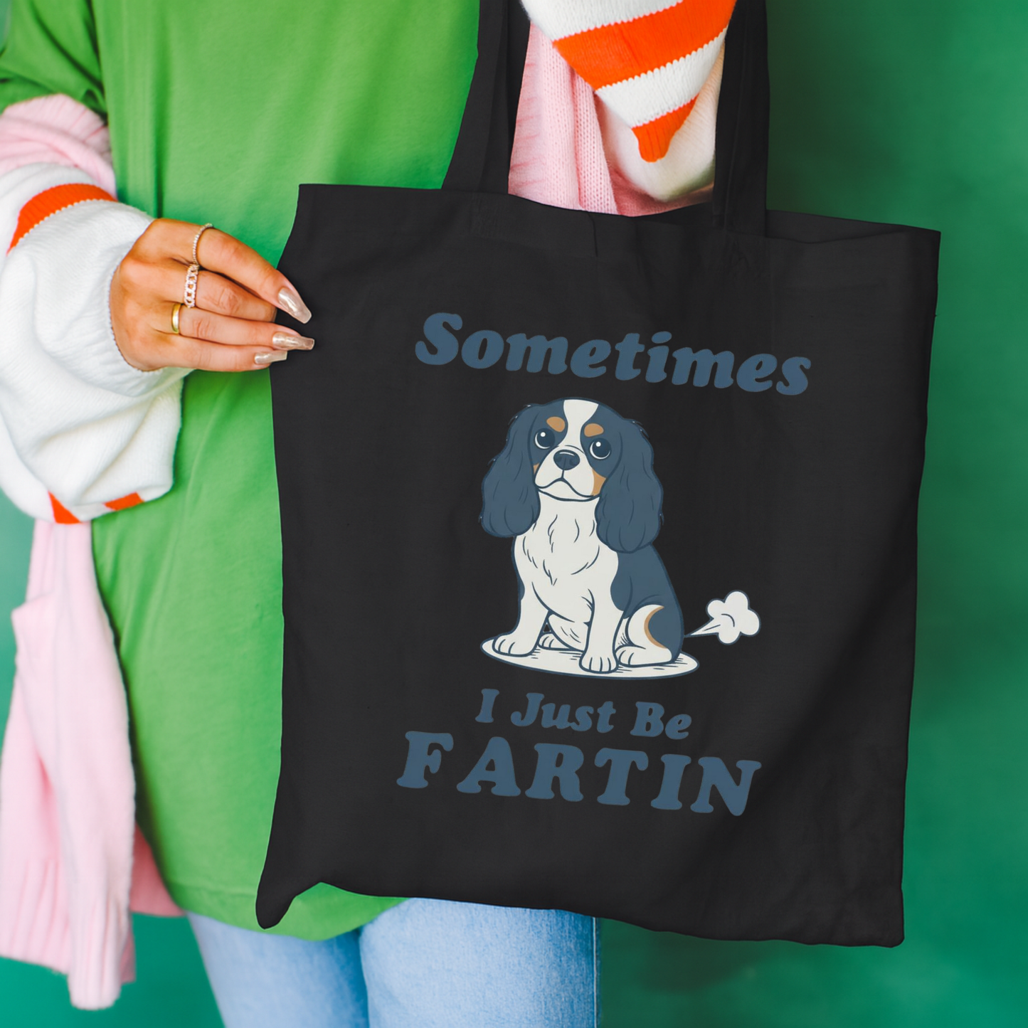 Tricolor Cavalier Fartin Tote Bag Black 15" x 16"