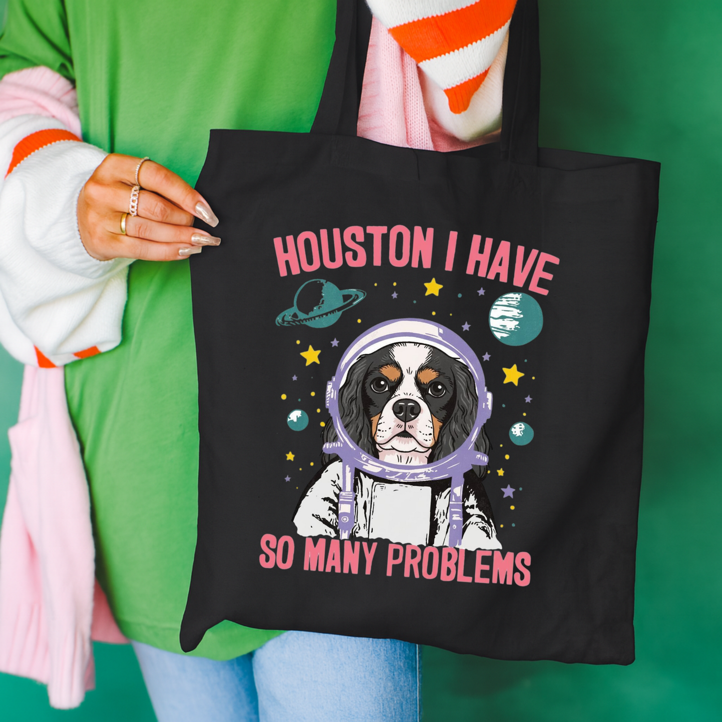 Tricolor Cavalier Houston Space Tote Bag Black 15" x 16"