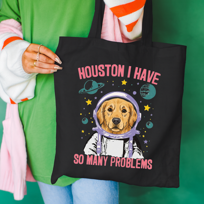 Golden Retriever Houston Space Tote Bag Black 15" x 16"