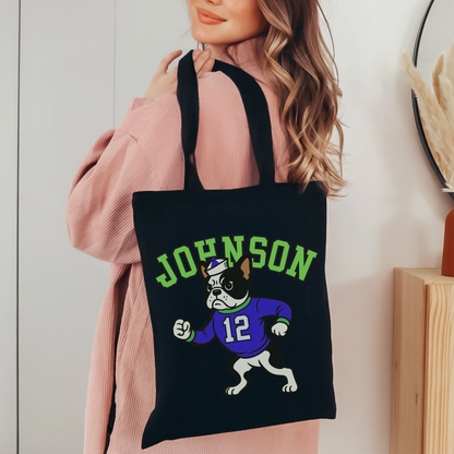 Piebald Frenchie College Mascot Tote Bag Black 15" x 16"