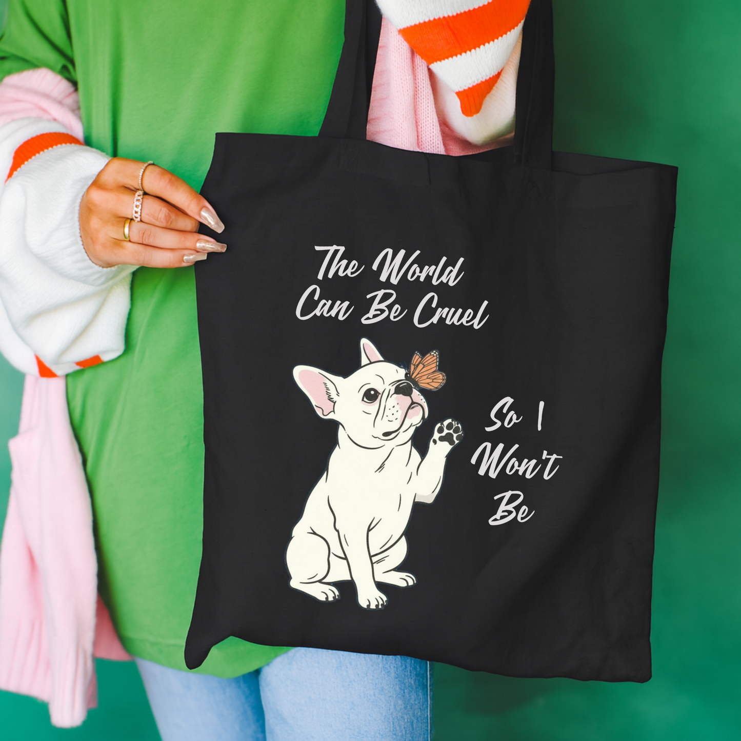 Cruel World White Frenchie Tote Bag