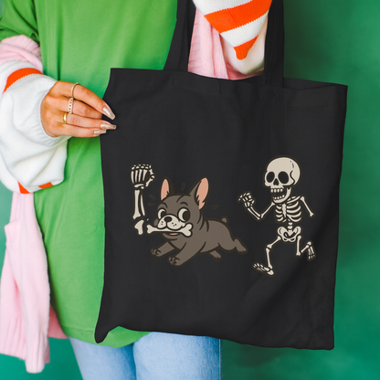Black Frenchie Robber Tote Bag Black 15" x 16"