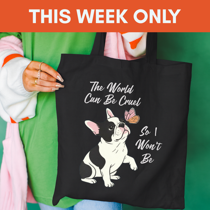 Cruel World Piebald Frenchie Tote Bag Black 15" x 16"