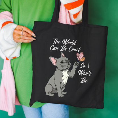 Cruel World Black Frenchie Tote Bag Black 15" x 16"
