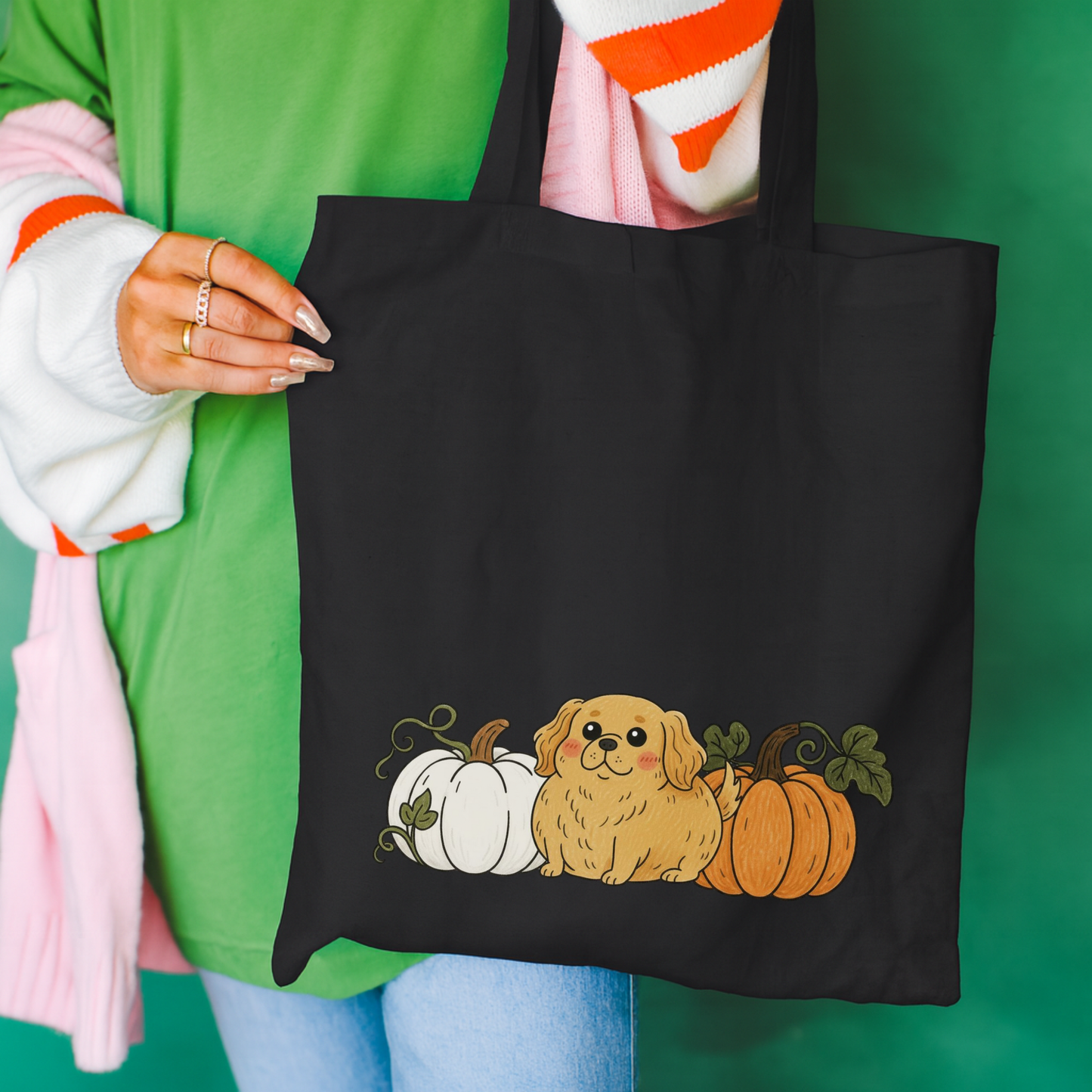 Golden Retriever Pupkin Tote Bag Black 15" x 16"