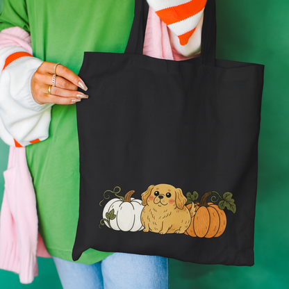 Golden Retriever Pupkin Tote Bag Black 15" x 16"