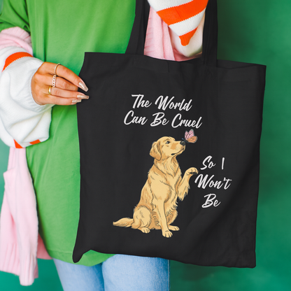 Cruel World Golden Retriever Tote Bag Black 15" x 16"