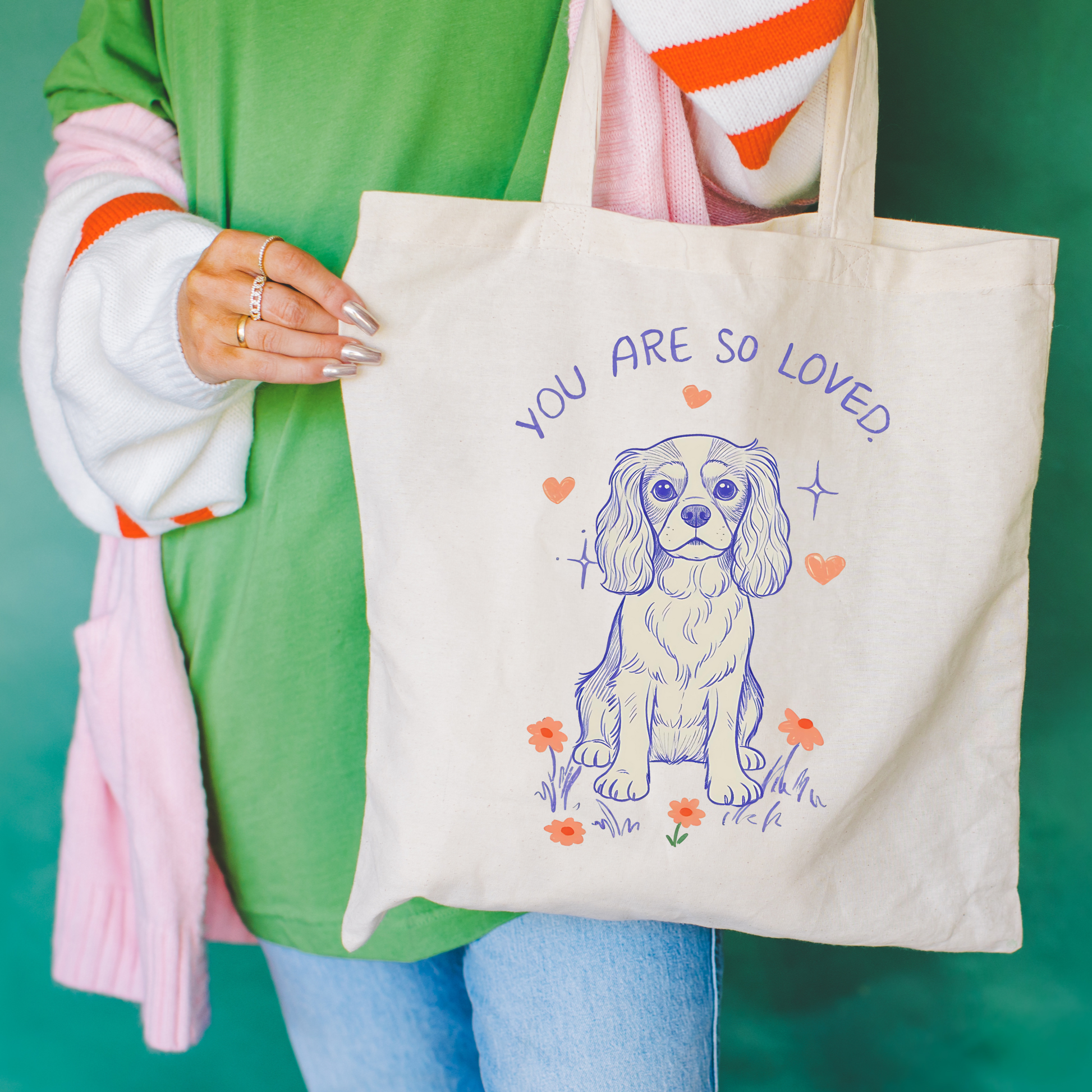 Cavalier King Charles Always Loved Tote Bag Natural 15" x 16"