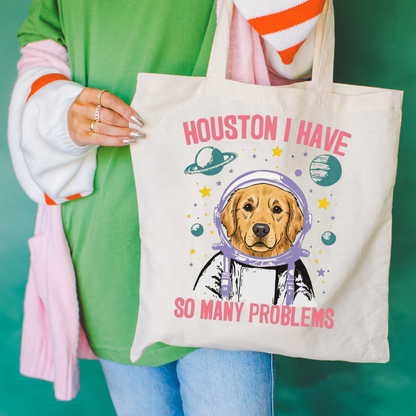 Golden Retriever Houston Space Tote Bag Natural 15" x 16"