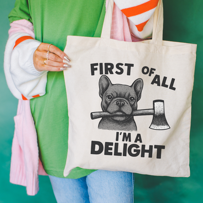 Black Frenchie Delight Tote Bag Natural 15" x 16"