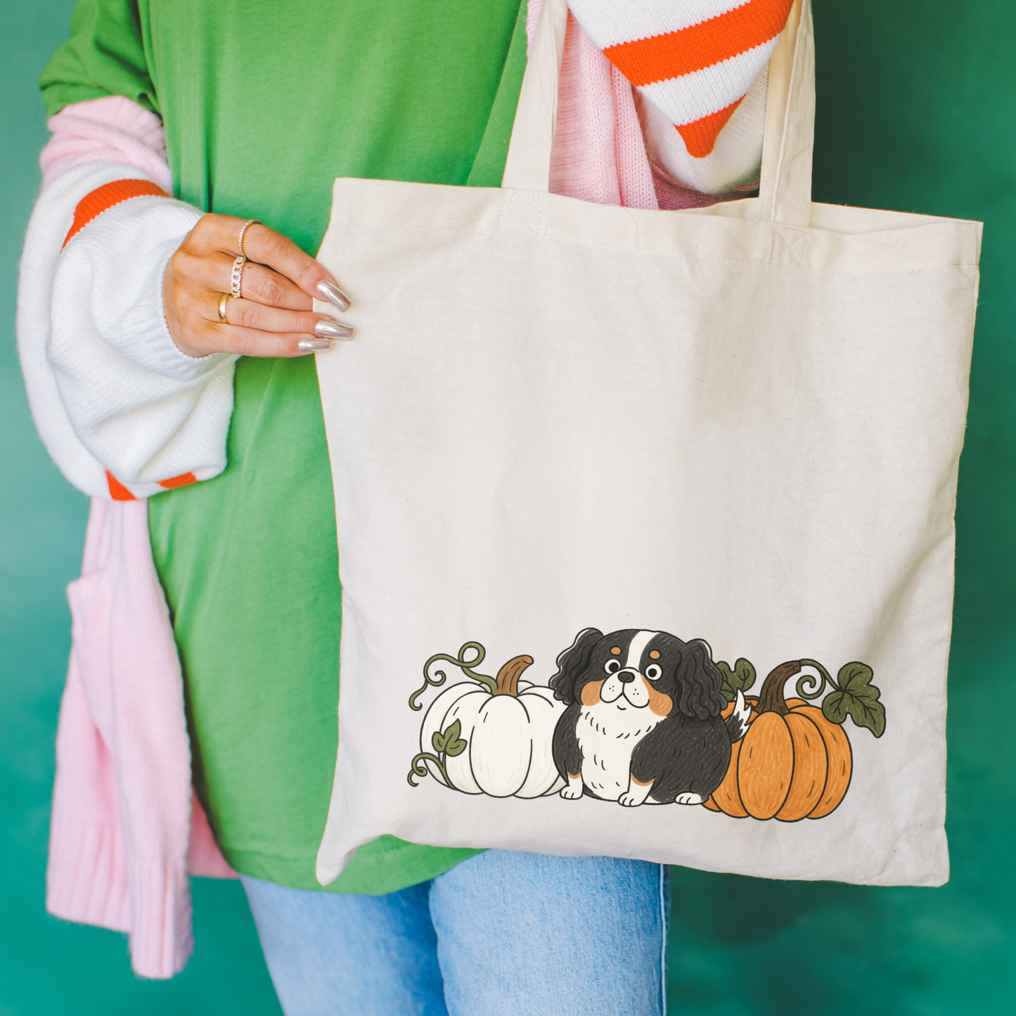 Tricolor Cavalier Pupkin Tote Bag Natural 15" x 16"