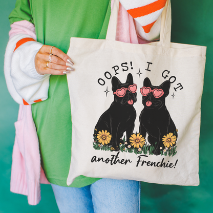 Black Frenchie Oops Tote Bag Natural 15" x 16"