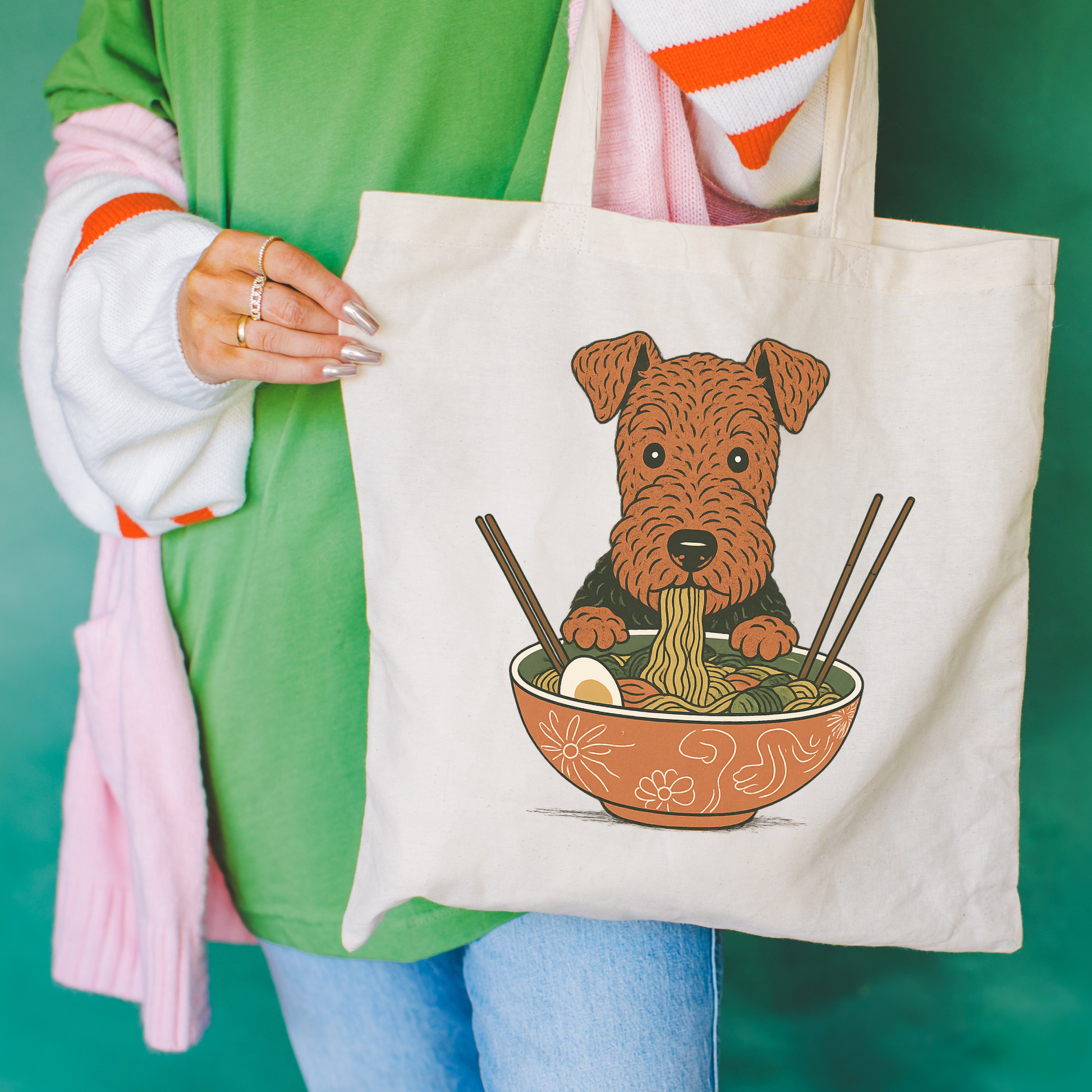 Airedale Terrier Ramen Tote Bag Natural 15" x 16"