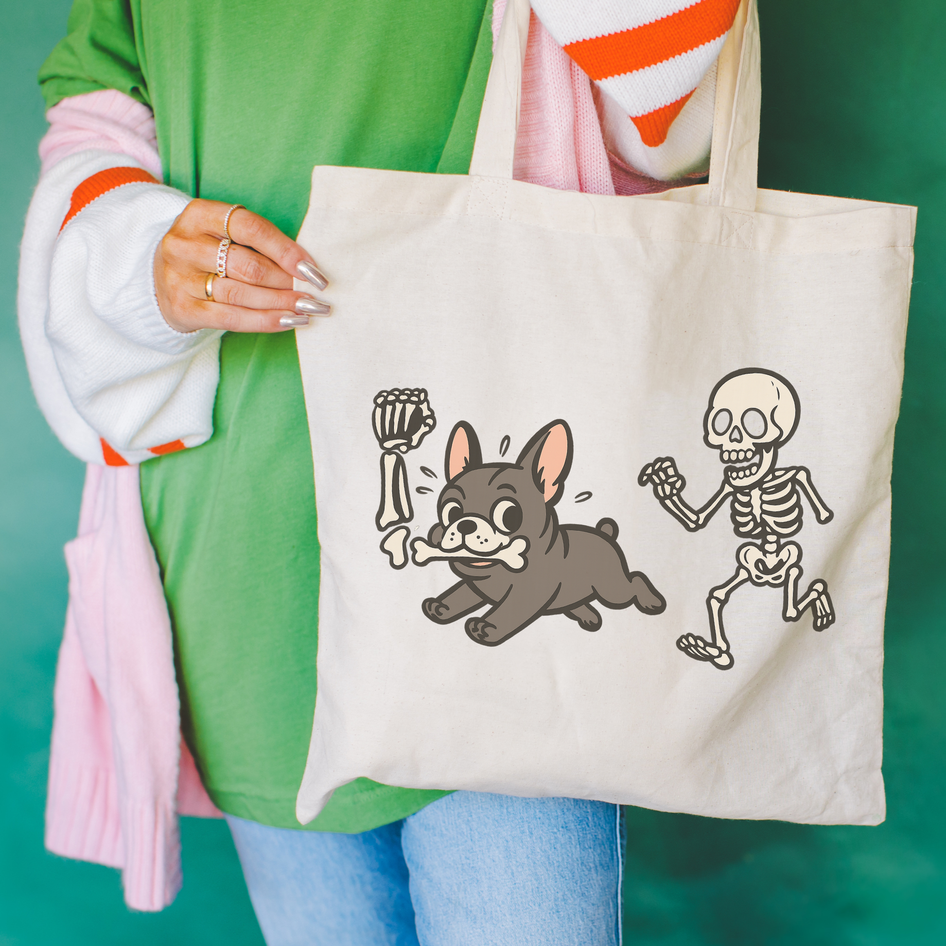 Black Frenchie Robber Tote Bag Natural 15" x 16"