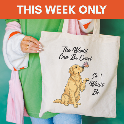 Cruel World Golden Retriever Tote Bag Natural 15" x 16"