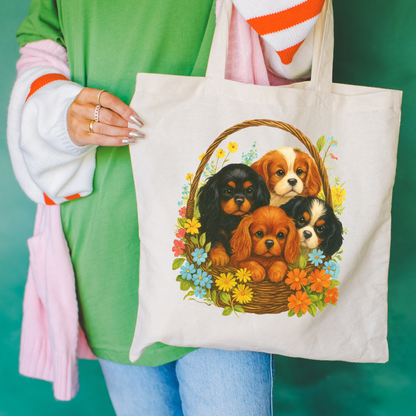 Cavalier Puppy Basket Tote Bag