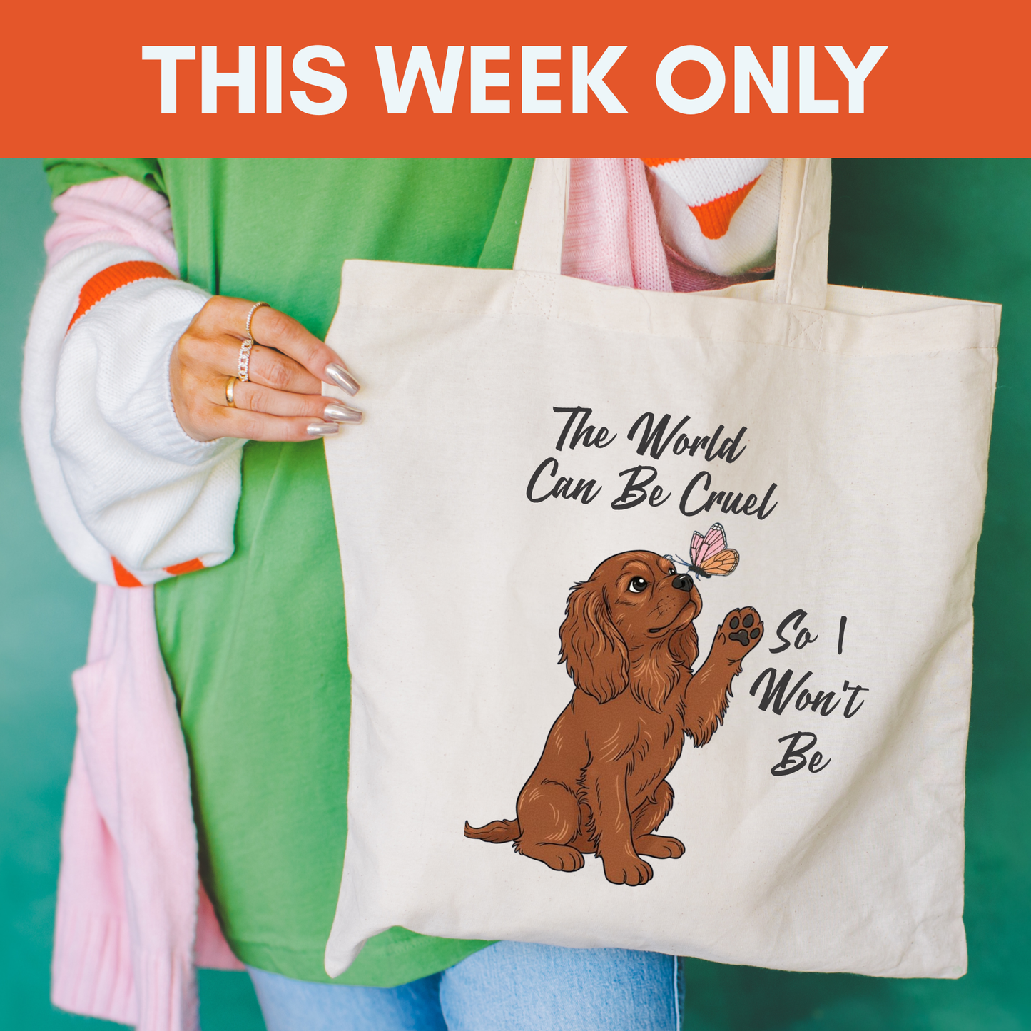 Cruel World Ruby Cavalier Tote Bag Natural 15" x 16"