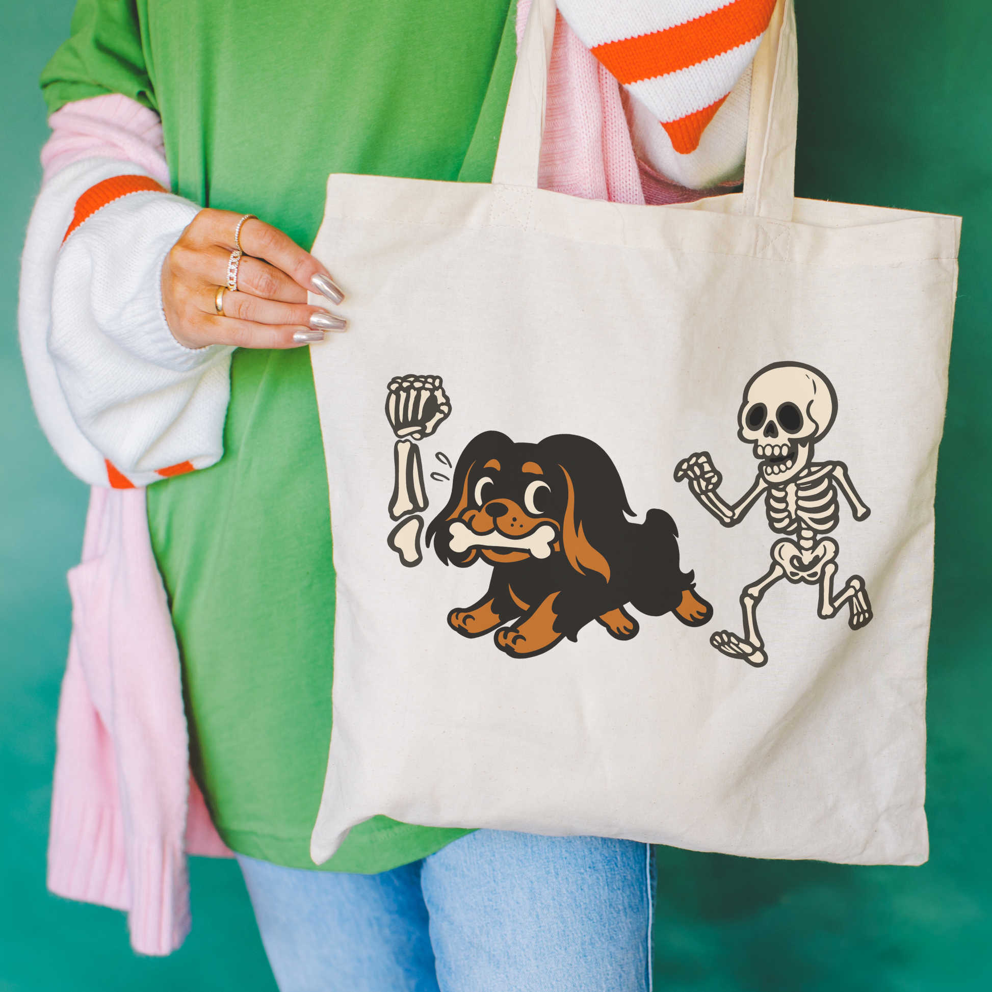 Black Tan Cavalier Robber Tote Bag Natural 15" x 16"