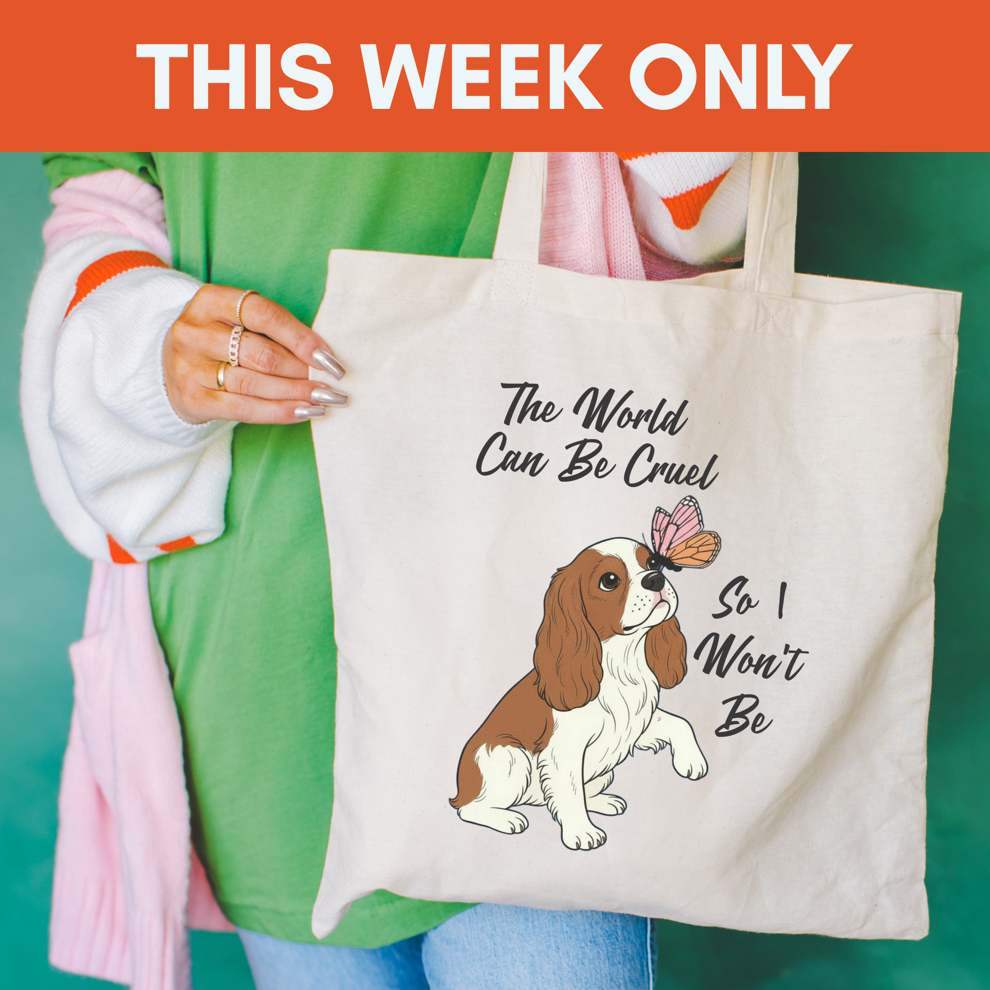 Cruel World Blenheim Cavalier Tote Bag Natural 15" x 16"