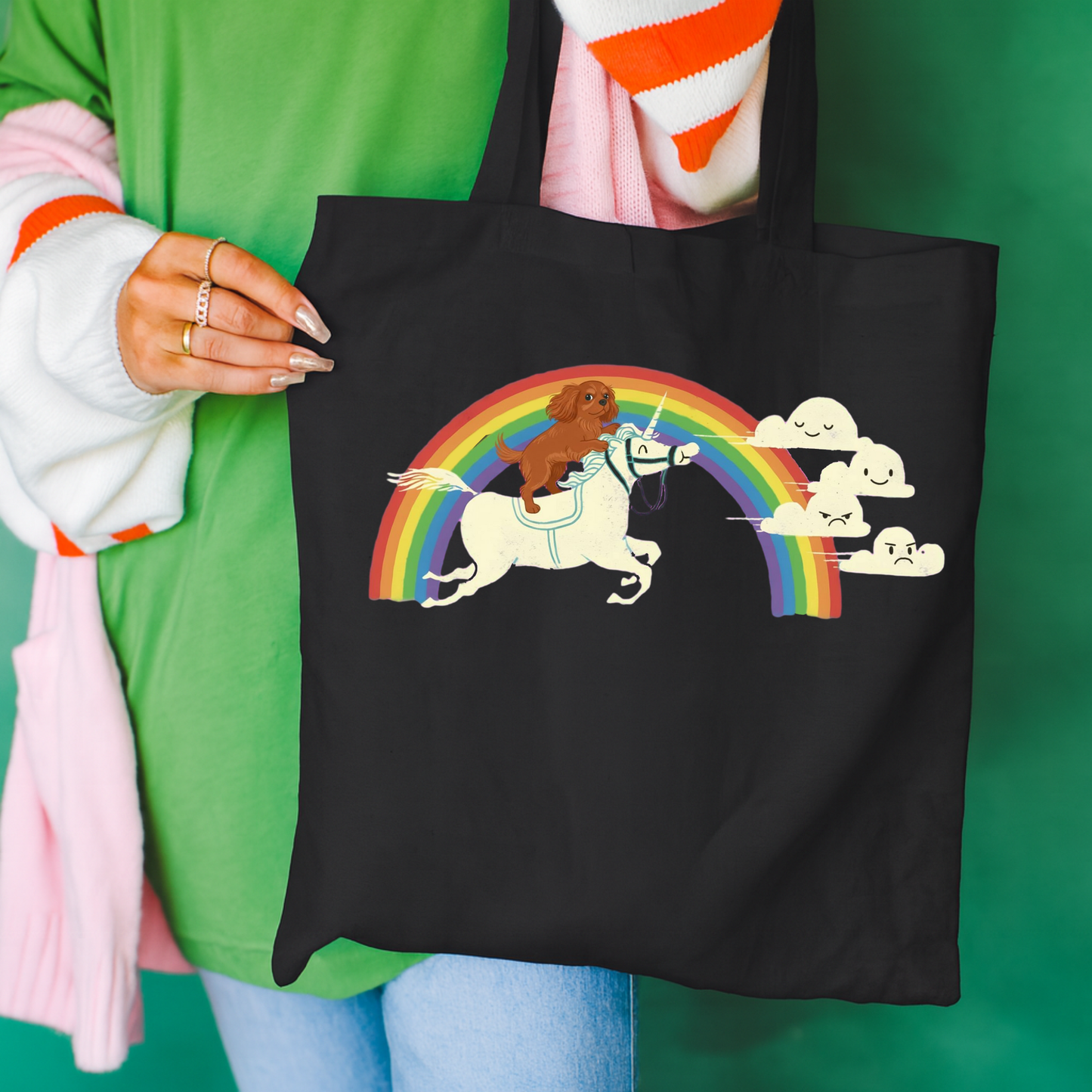 Rainbow Unicorn Ruby Cavalier Tote Bag