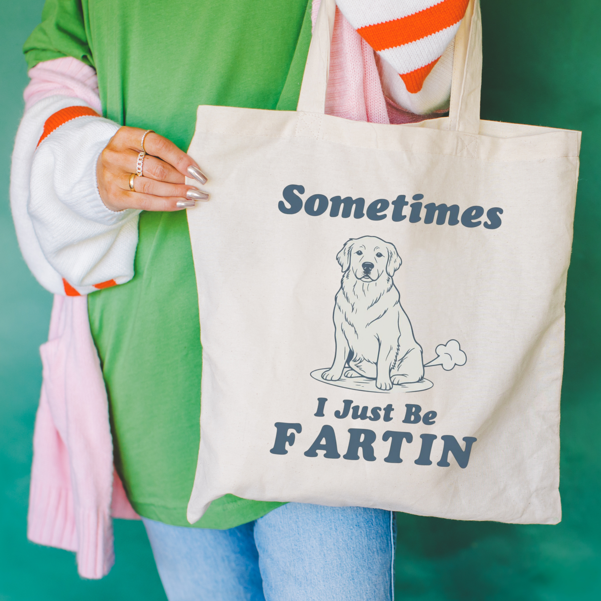 Golden Retriever Fartin Tote Bag Natural 15" x 16"