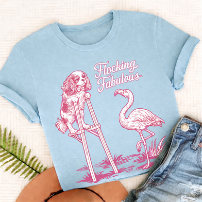 Cavalier King Charles Florida Flamingo Unisex TShirt Comfort Colors Chambray